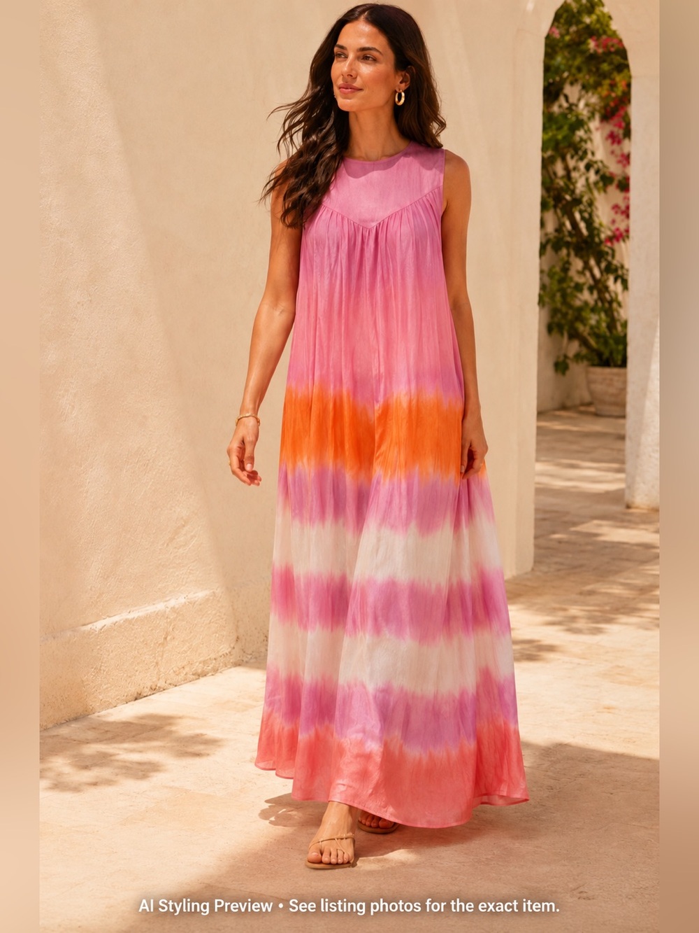 Zara Pink Coral Ombré Tie Dye Maxi Dress M Fits L Boho Resort